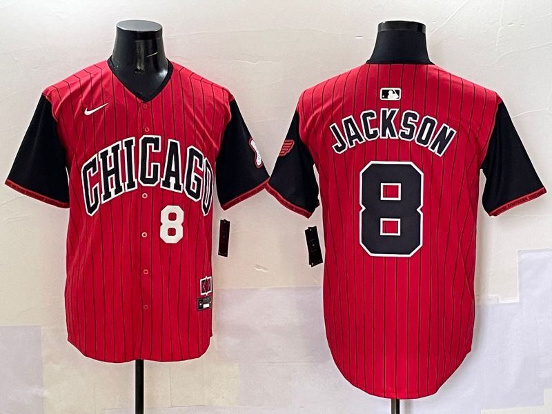 Men 2025 Chicago White Sox #8 Jackson Red Stripe Joint Name Nike MLB Jersey style 33->chicago white sox->MLB Jersey